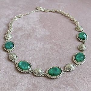 Silver with Teal Jewels Statement Necklace